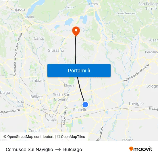 Cernusco Sul Naviglio to Bulciago map