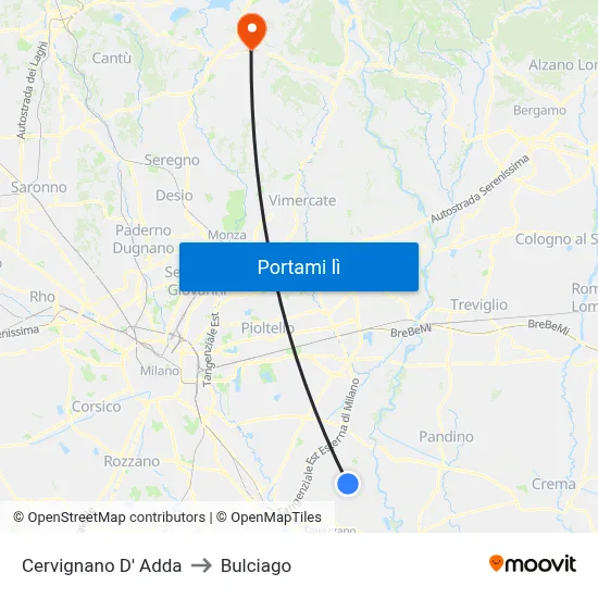 Cervignano D' Adda to Bulciago map