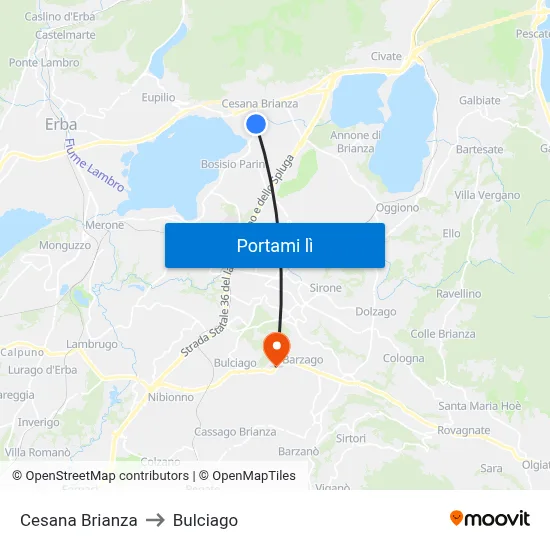 Cesana Brianza to Bulciago map