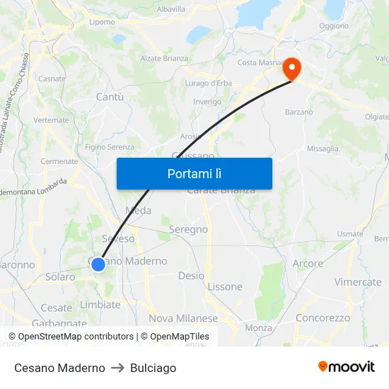 Cesano Maderno to Bulciago map