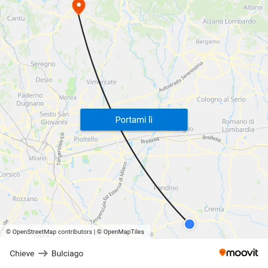 Chieve to Bulciago map