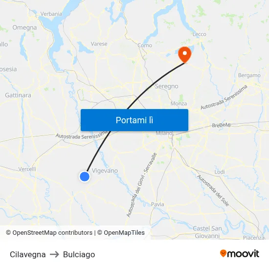 Cilavegna to Bulciago map