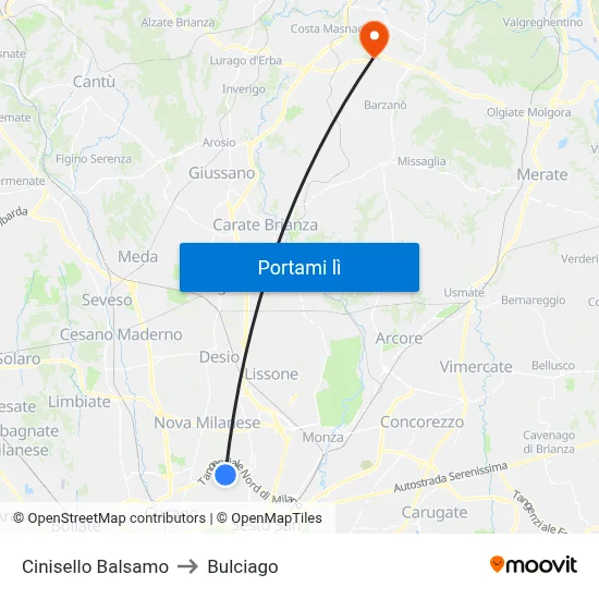 Cinisello Balsamo to Bulciago map