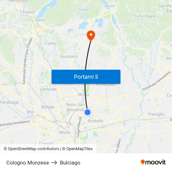 Cologno Monzese to Bulciago map