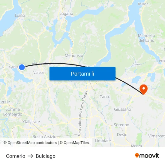 Comerio to Bulciago map