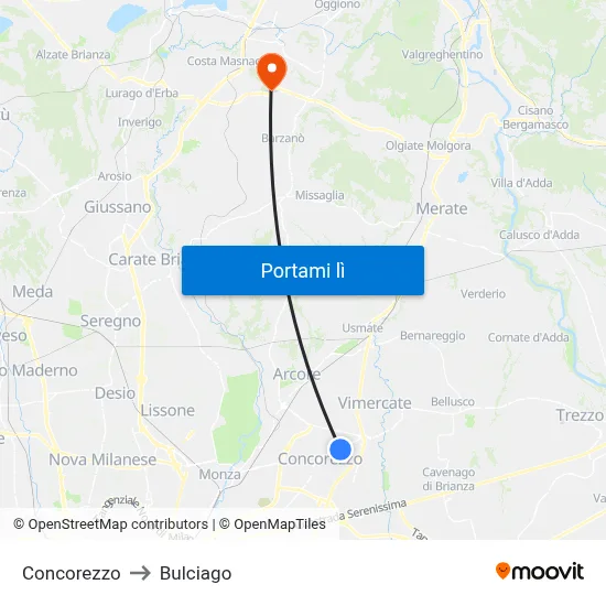 Concorezzo to Bulciago map