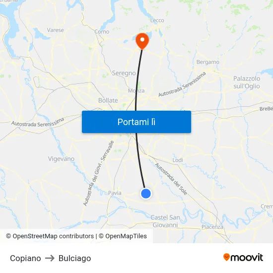 Copiano to Bulciago map