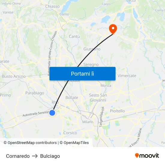 Cornaredo to Bulciago map