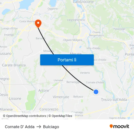 Cornate D' Adda to Bulciago map