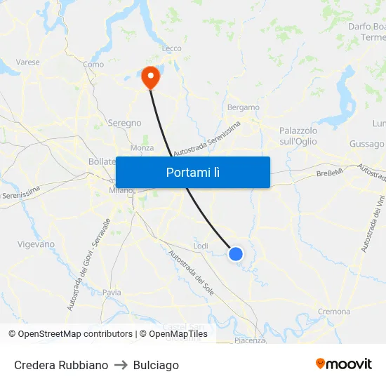 Credera Rubbiano to Bulciago map