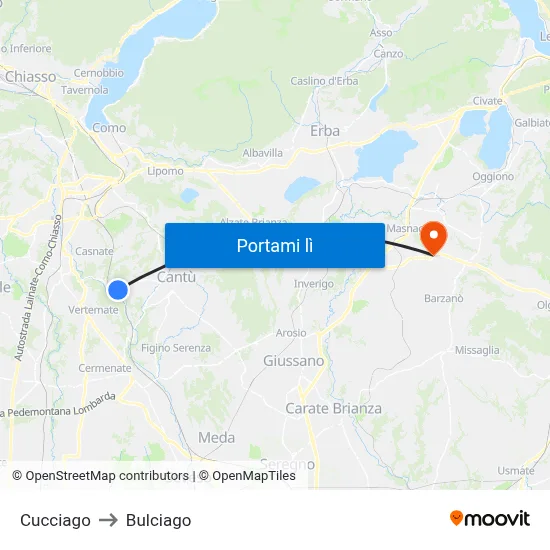 Cucciago to Bulciago map