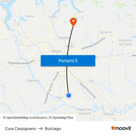 Cura Carpignano to Bulciago map