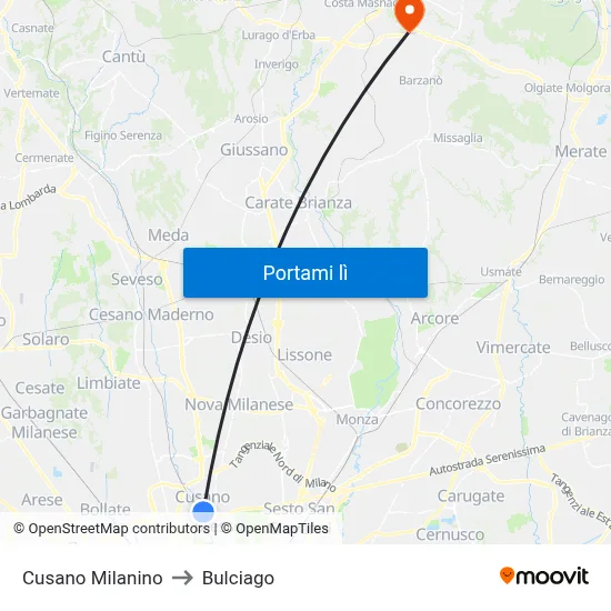 Cusano Milanino to Bulciago map