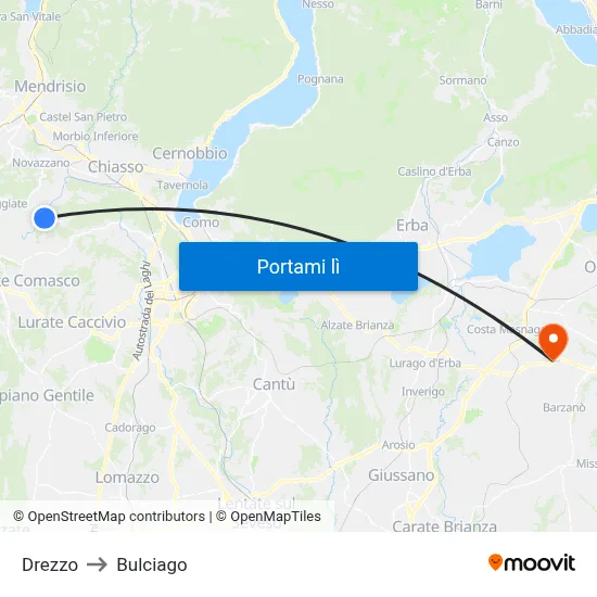 Drezzo to Bulciago map