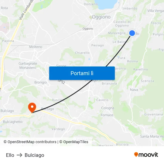 Ello to Bulciago map