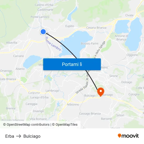 Erba to Bulciago map