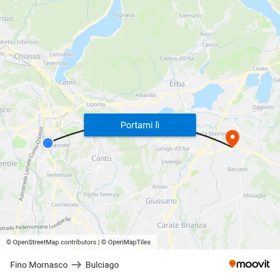 Fino Mornasco to Bulciago map