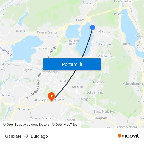 Galbiate to Bulciago map