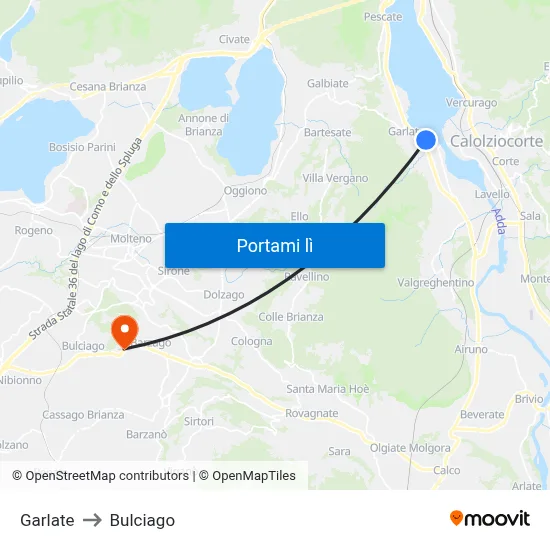 Garlate to Bulciago map
