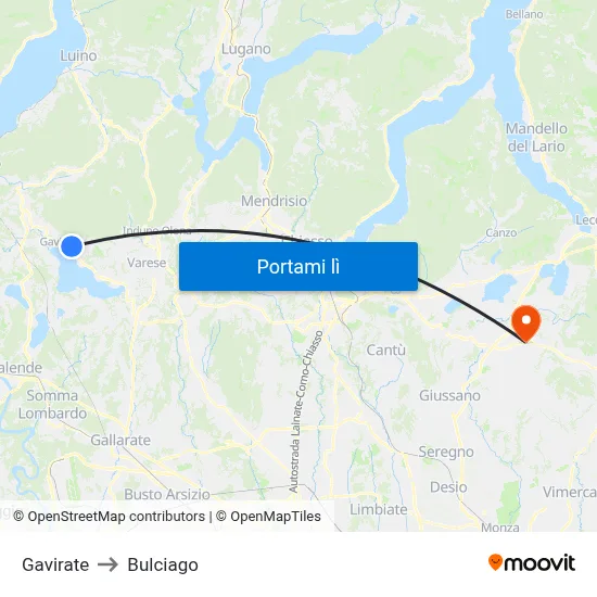 Gavirate to Bulciago map