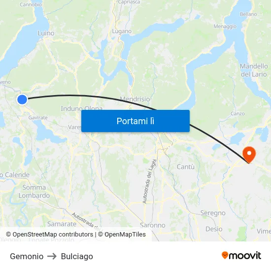 Gemonio to Bulciago map
