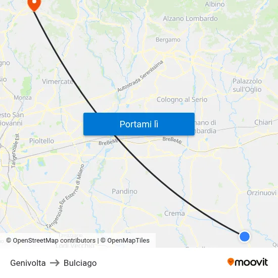 Genivolta to Bulciago map