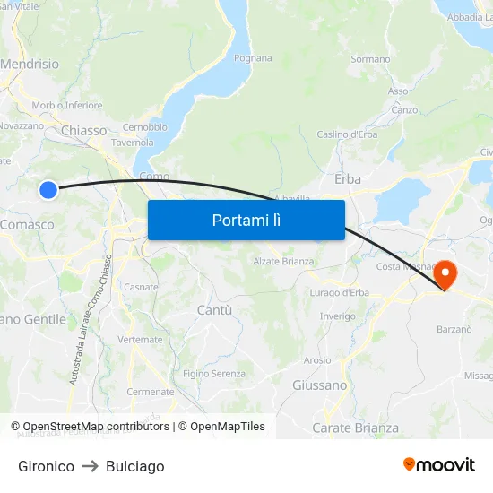 Gironico to Bulciago map