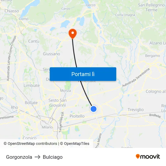 Gorgonzola to Bulciago map