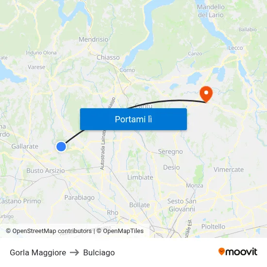 Gorla Maggiore to Bulciago map