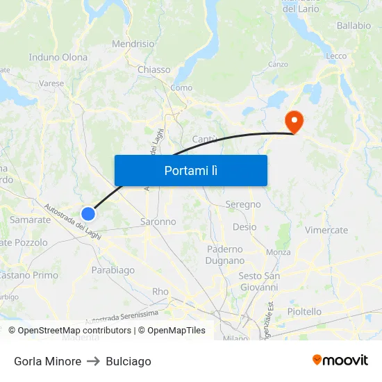 Gorla Minore to Bulciago map