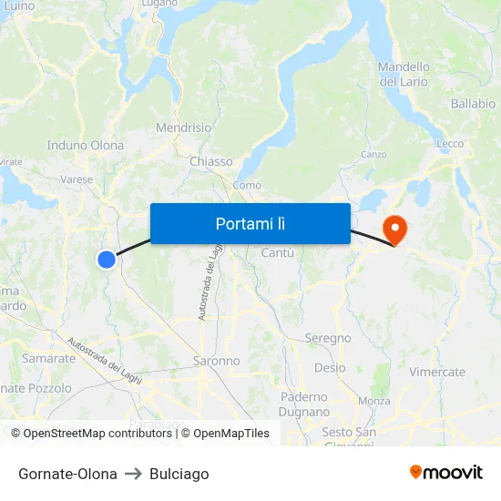 Gornate-Olona to Bulciago map