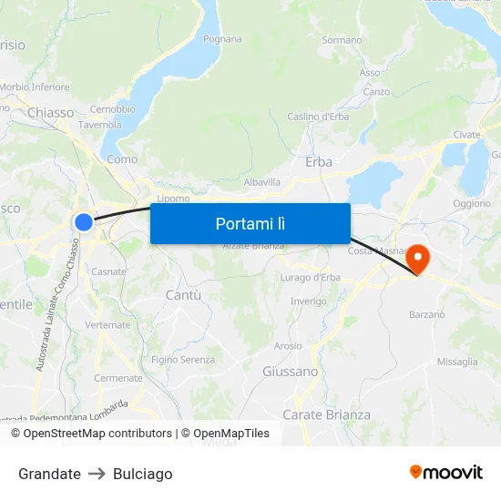 Grandate to Bulciago map