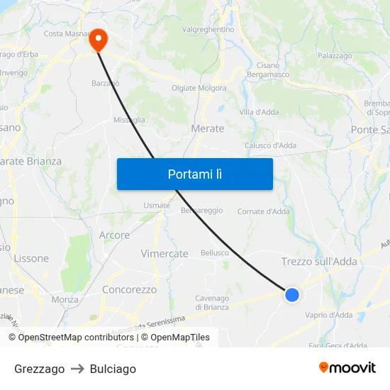 Grezzago to Bulciago map