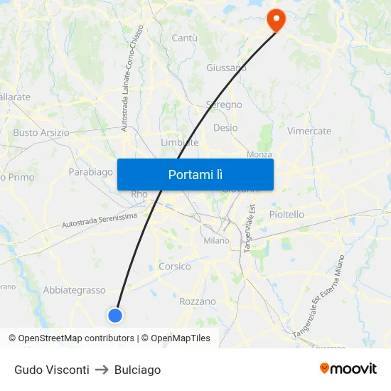 Gudo Visconti to Bulciago map