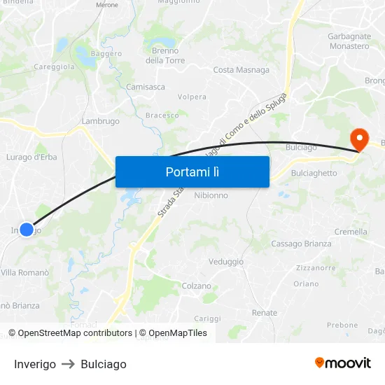Inverigo to Bulciago map