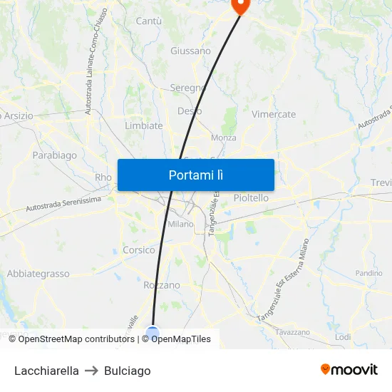 Lacchiarella to Bulciago map
