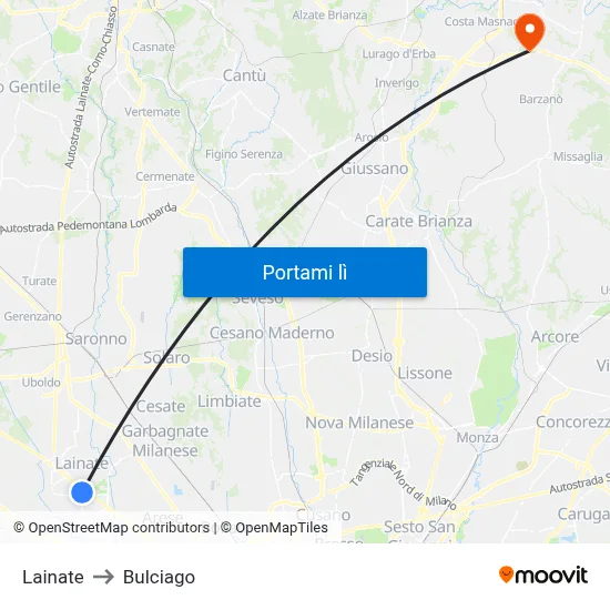 Lainate to Bulciago map