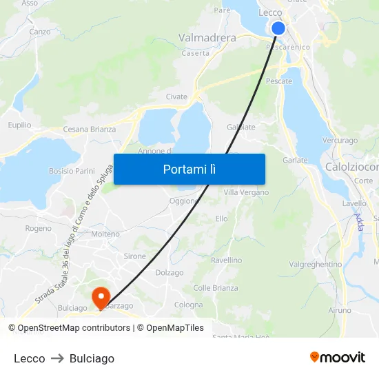 Lecco to Bulciago map