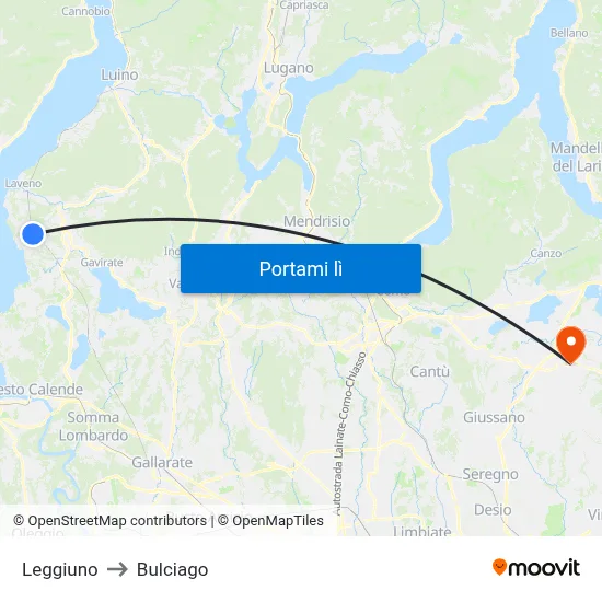 Leggiuno to Bulciago map