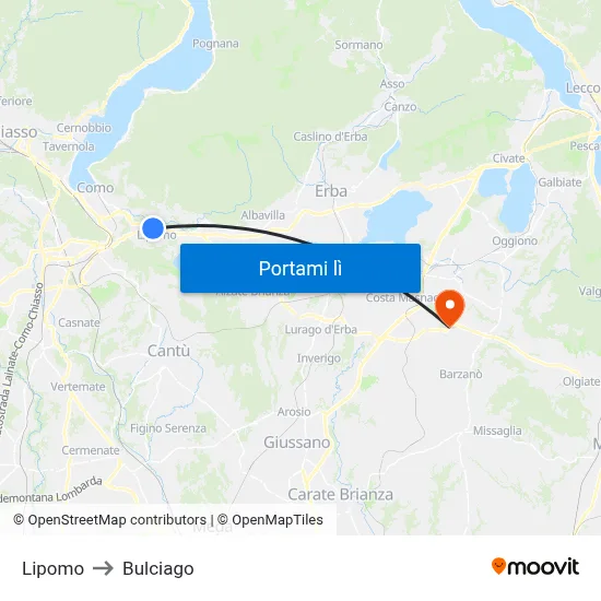 Lipomo to Bulciago map