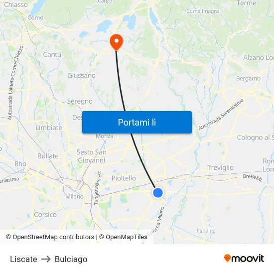 Liscate to Bulciago map