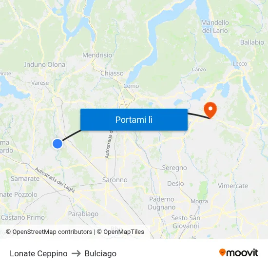 Lonate Ceppino to Bulciago map
