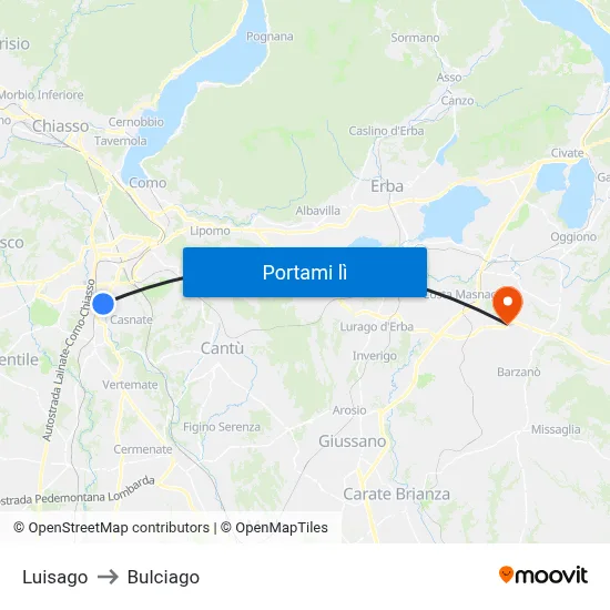 Luisago to Bulciago map