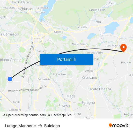Lurago Marinone to Bulciago map