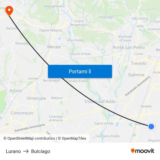 Lurano to Bulciago map