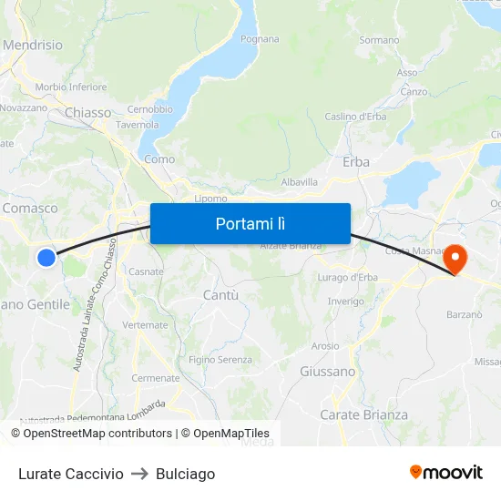 Lurate Caccivio to Bulciago map