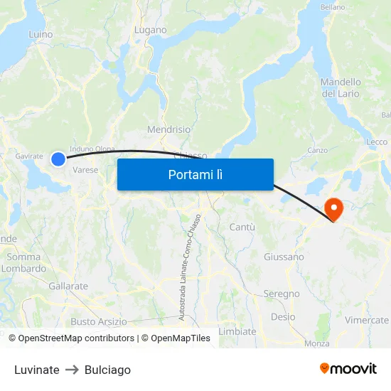 Luvinate to Bulciago map