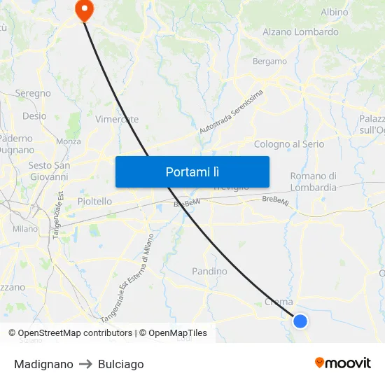 Madignano to Bulciago map