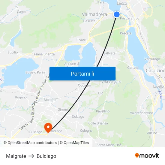 Malgrate to Bulciago map