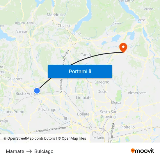 Marnate to Bulciago map